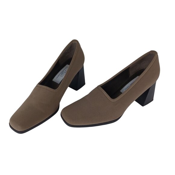 Liz Claiborne Crazy Horse Chunky Block Square-Toe Heel Shoes Size 7M Taupe Pump - Picture 1 of 11
